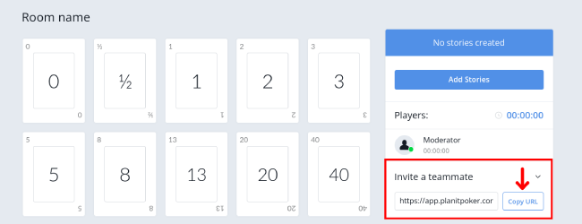 Image showing how to invite players to a room in PlanITPoker