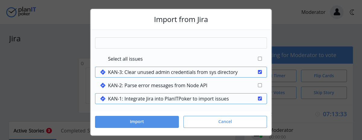 Example for PlanITPoker Jira integration to import issues Example for PlanITPoker Jira integration to import issues