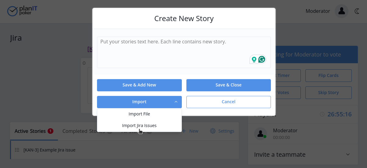 Accessing the Jira import modal when creating stories Accessing the Jira import modal when creating stories