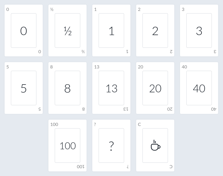 Deck of Scrum Poker cards Deck of Scrum Poker cards
