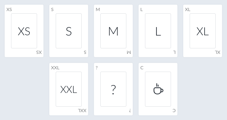 Deck of T-Shirt Sizing cards Deck of T-Shirt Sizing cards